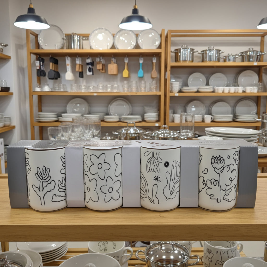 4-piece ceramic floral coffee mug set 350ml