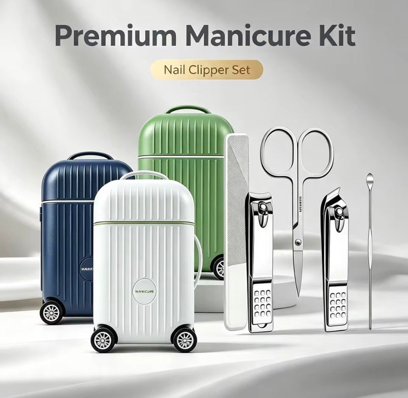 8-piece portable suitcase-style manicure and nail clipper set