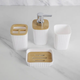 Modern 4-Piece Bathroom Accessory Set – Bamboo & White/Black