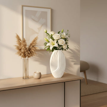 Artisan Sculpted Spiral Oval Ceramic Centerpiece Vase