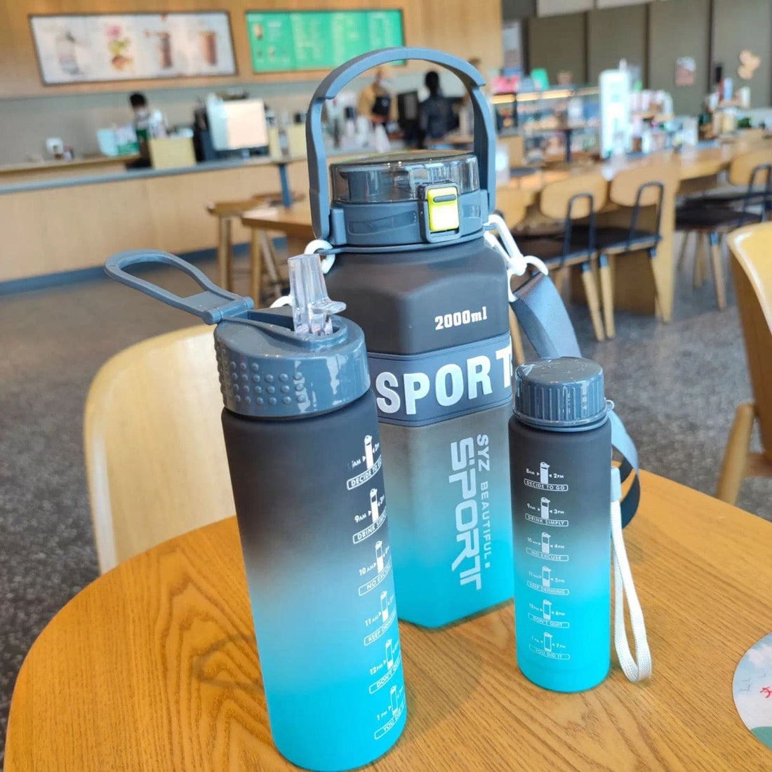 Set of 3 Sport Water Bottles with Straw – Modern Ombre Design - My Store