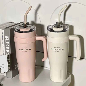 Sitarayuri Coffee Stainless Steel Vacuum Insulated Tumbler With Lid, Straw & Handle