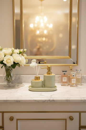 Luxury 3-Piece Porcelain Bathroom Accessory & Reed Diffuser Set