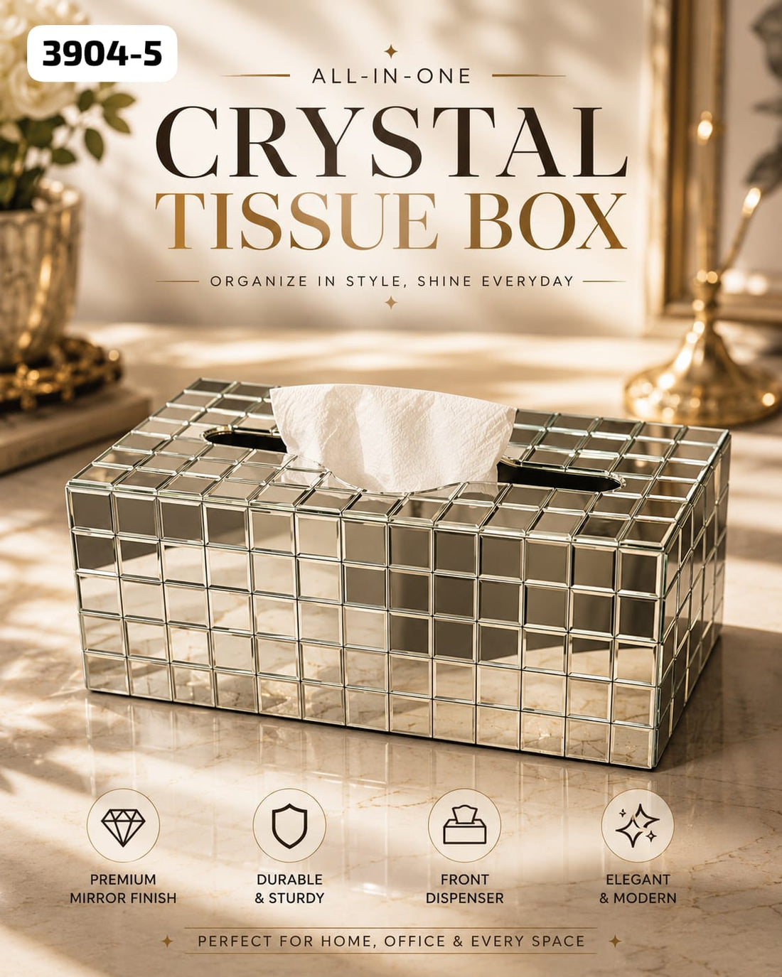 Luxury Mirror Mosaic Tissue Box Cover - My Store