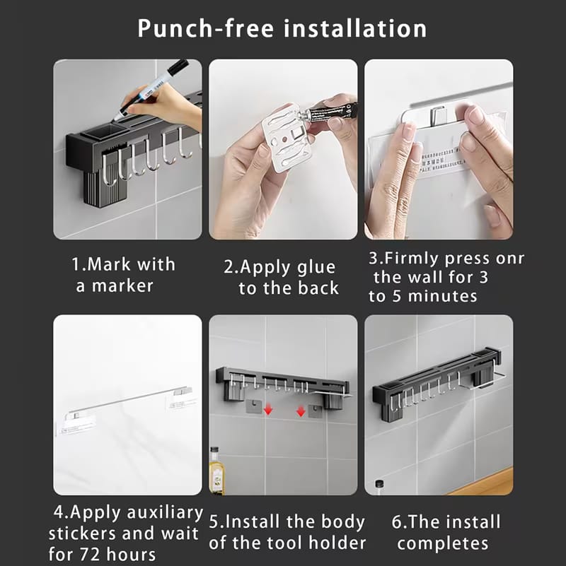 Multi-functional wall-mounted stainless steel kitchen knife rack and utensil organizer