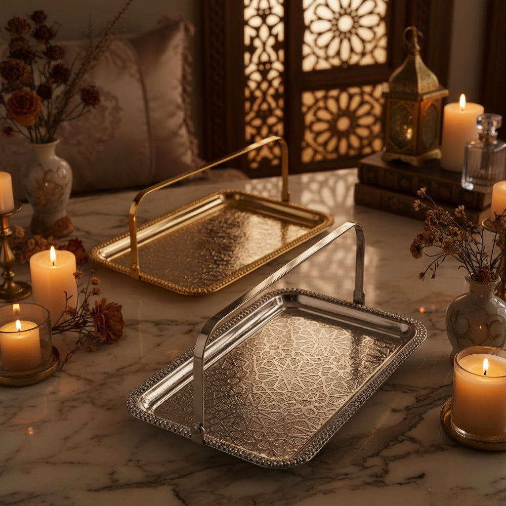 Luxury gold steel serving tray