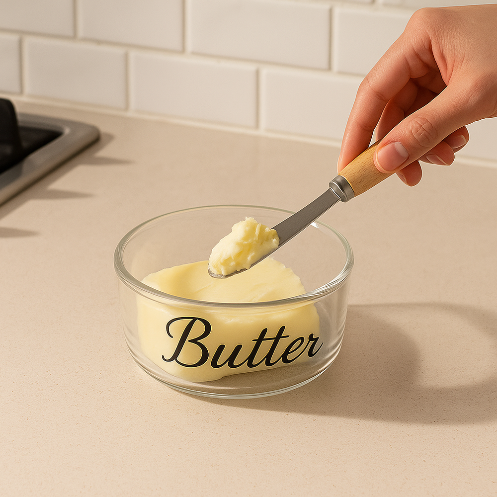 Glass Butter Dish with Wooden Knife - My Store