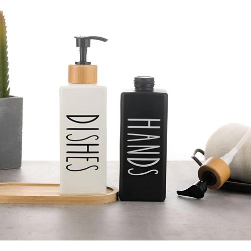 Premium: Luxe Glass Soap Dispenser Set with Bamboo Pumps & Organizing Tray (Set of 2) - My Store