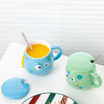 Cute Cartoon Dinosaur Ceramic Mug with Lid & Spoon – 450ml