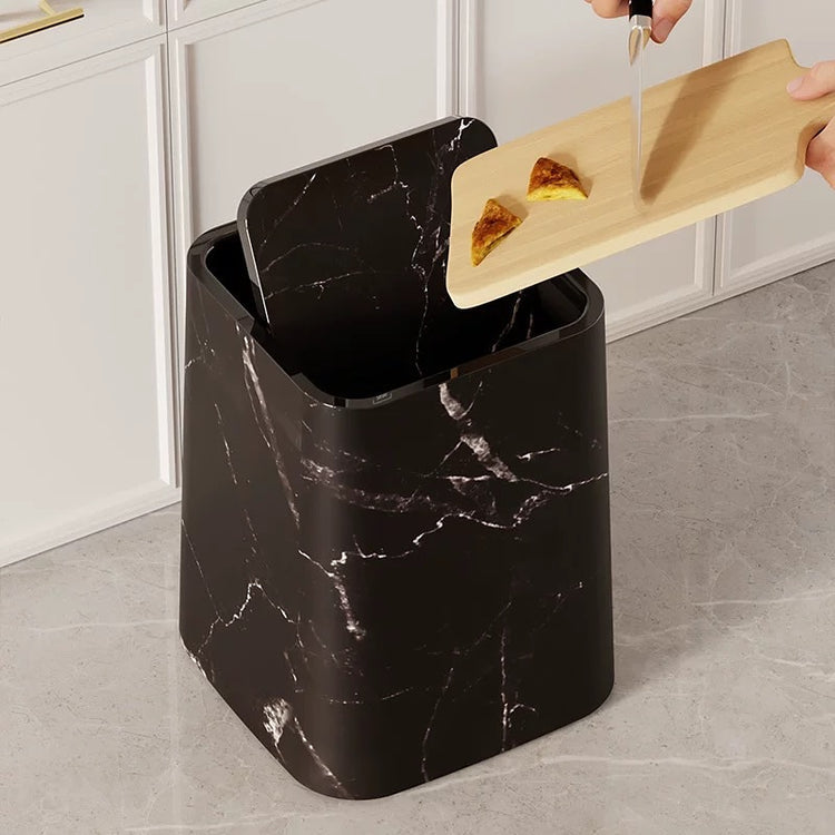 Modern wood-grain swing-lid trash can