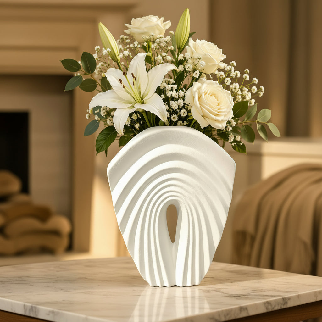 Premium abstract oval ceramic wave vase for modern home decor