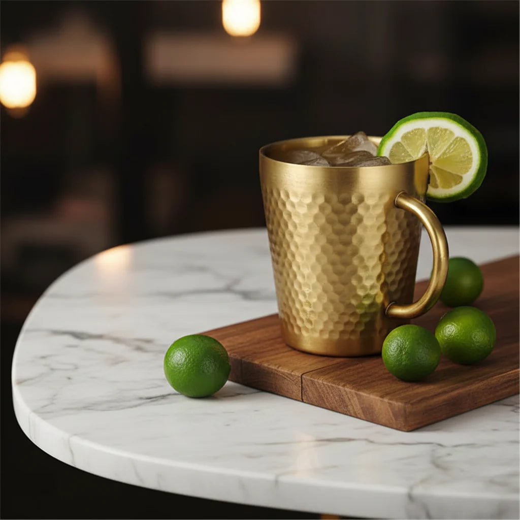 Stainless steel gold hammered mug