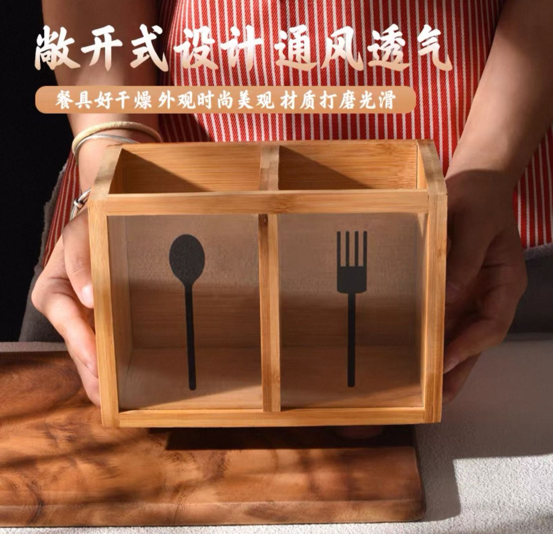 Bamboo Cutlery Holder Organizer