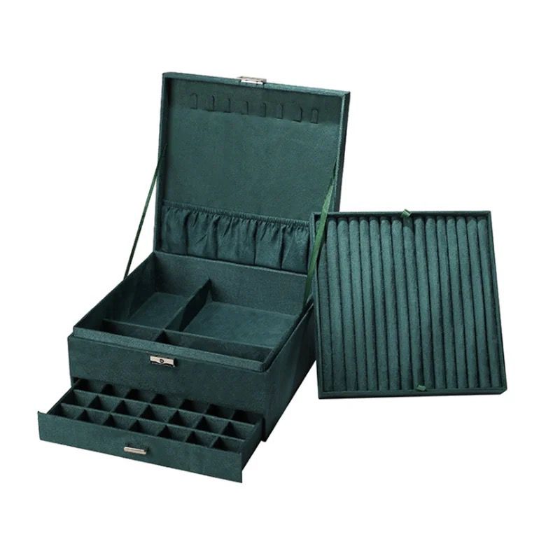 Premium Velvet Jewelry Organizer Box – 3 Layer with Lock - My Store